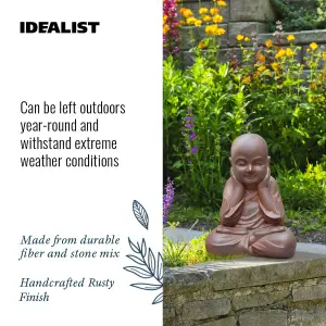 IDEALIST™ Buddha Statue 15.4 Inch Tall, Terracotta Reinforced Stone Sitting Baby Monk Figurine for Home and Garden L29 W23 H39 cm