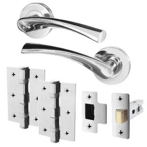 AFIT Chrome Door Handle Latch set, Round Internal Door Handles, Latch 66mm, Hinges 76mm - Novi Range