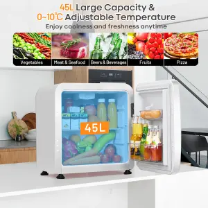 Costway Compact Freestanding Refrigerator Table Top Mini Fridge & Cooler W/Glass Shelves