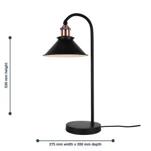 First Choice Lighting Matt Black With Brushed Copper Table Lamp