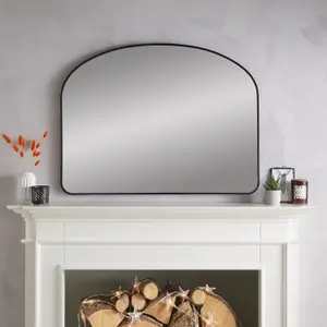 Overmantle Mirror Liberty Arched Shape with Black Metal Frame- H 89cm x W 116cm x D 3cm for Hanging Above Fireplace