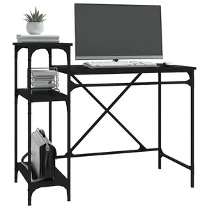 Berkfield Desk with Shelves Black 105x50x90 cm Engineered Wood&Iron