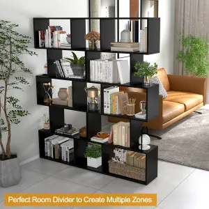 Costway 5-tier Bookcase Anti-Toppling S-Shaped Bookshelf Wooden Storage Display Rack