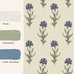 Laura Ashley Midnight Palace Dandelion Dusky Seaspray Blue Smooth Wallpaper