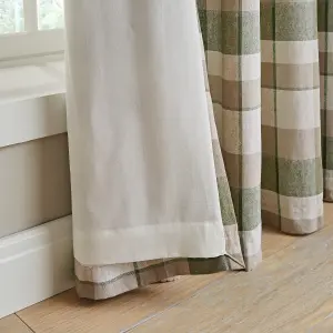 Catherine Lansfield Brushed Cotton Thermal Check 90x90 Inch Lined Eyelet Curtains Two Panels Green