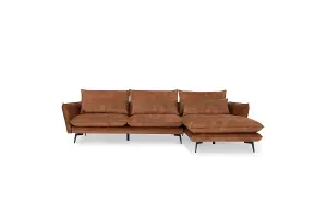 Savoy 3 Seater Velvet Sofa With Right Hand Chaise, Rustic Orange Velvet