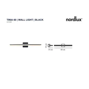 Nordlux Tinia 60 Bathroom Shower Room Wall Light in Black 60cm Width