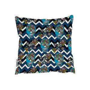 Cushions - Embroidery colorful simplified ethnic skull Blue pattern (Cushion) / 45cm x 45cm