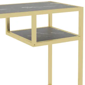 Berkfield Computer Desk Black Marble 100x36x74 cm Tempered Glass