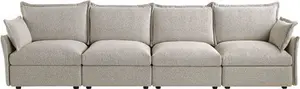 Byron Pillow Edge Mist Grey Boucle Modular Sofa, 4-Seater - Daals - Sofas