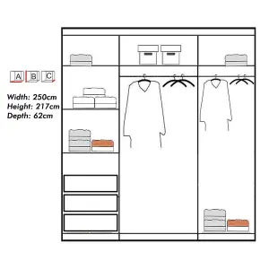 Double Mirror Sliding Door Wardrobe comes in Width 90cm/100cm/120cm/150cm/203cm/250cm(White - 250cm)