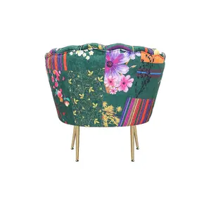 Fabric Green Patchwork Daisy Accent Chair Multicolour