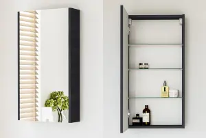 Bathroom Mirror Cabinet Mirrored Wall Unit 400mm Cupboard Black Grey Ash Avir