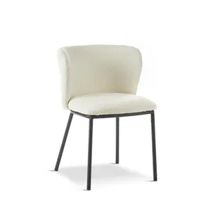 Set of 2 Mandy Dining Chairs White Boucle Upholstered Chairs with Black Legs