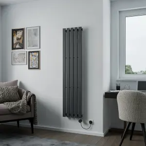 Agadon Lola Electric Designer Panel Radiator 1600 x 376 mm Textured Anthracite - 700 W Smart Heating Element