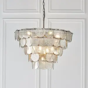 Luminosa Trapani 9 Light Ceiling Pendant Antique Silver Paint & Mercury Glass