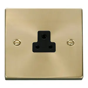 Satin / Brushed Brass 1 Gang 2A Round Pin Socket - Black Trim - SE Home