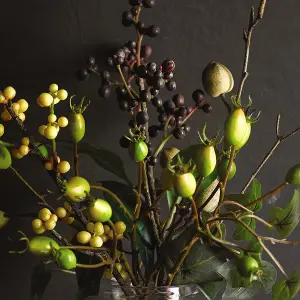 Bloom Artificial Autumn Berries Arrangement in Jam Jar Vase - Faux Flower Centrepiece Floral Home Decoration - H30 x W25cm