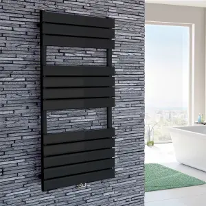 Nes Home 1200 x 500 mm Central Connection Designer Towel Radiator Black Single Flat Tube