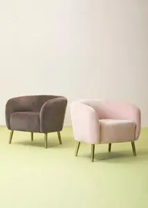 Interiors By Premier Metal Legs Pink Velvet Round Chair, Velvet Upholstered Mid Century Armchair, Luxurious Comfortable Armchair