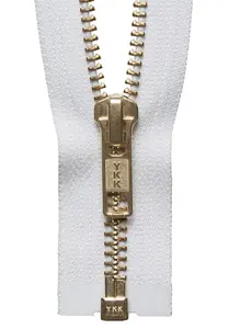 BRASS O/END ZIP 41CM - Brass Metal Open End Zip: 41cm: White - YKK