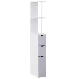 HOMCOM Tall Bathroom Storage Cabinet with Shelf and Drawers, White, Grey