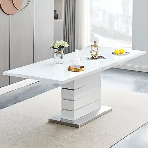 Melange Marble Effect Dining Table With 4 Petra White Chairs