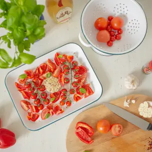 White Rectangle Enamel Baking Tray Set - Green