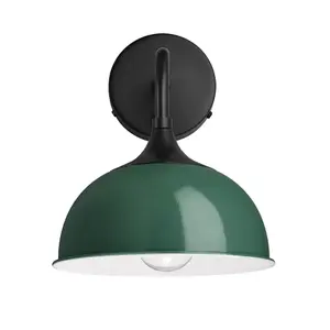 Industville Chelsea Dome Wall Light, 8 Inch, Dark Green, Black Holder