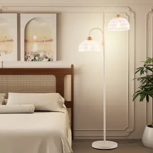 COSTWAY Rotating Floor Light w/ 2 x E27 Bulb Bases Freestanding Tree Lamp w/ Foot Switch