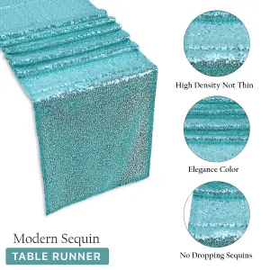 Neel Blue 11x108 Inch Shimmer Sequin Table Runner Glitter Fabric, Turquoise