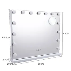 Hollywood Rectangular Touch Screen Vanity Makeup Mirror with 15 LED Bulbs Dimmable 58 x 48 cm