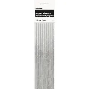 Unique Party Paper Foil Disposable Straws (Pack of 10) Silver (One Size)