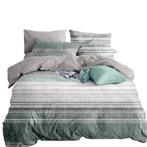 Neel Blue King Size Printed Duvet Cover & 2 Matching Pillow Cases - Green & Grey