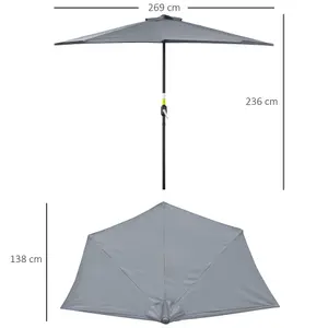 Outsunny 2.7m Metal Frame Garden Furniture Parasol Half Round Umbrella