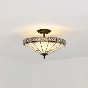 Mission Tiffany Ceiling Light, Stained Glass Handmade Uplighter Shade Ceiling Light for Living Room