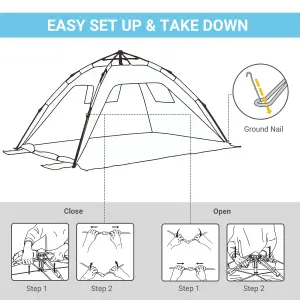 Outsunny 2 Man Pop-up Beach Tent Sun Shade Shelter Hut w/Windows Door Light Blue