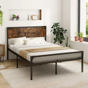 Costway Double Bed Frame Industrial Metal Platform Bed with Headboard and Footboard