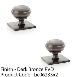 2 PACK - Classic Round Cabinet Door Knob & Matching Backplate - Dark Bronze 34mm Handle