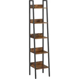 VASAGLE Ladder Shelving Unit, 5-Tier Vertical Bookshelf, Functional Organizer, Industrial, Rustic Brown and Ink Black