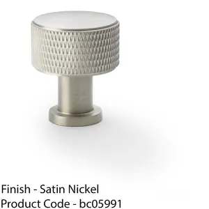 Round Knurled Door Knob - 29mm Diameter Satin Nickel Radio Cupboard Pull Handle