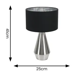 ValueLights Jax Chrome Dimmable Touch Table Lamp with Black with Chrome Inner Lamp Shade