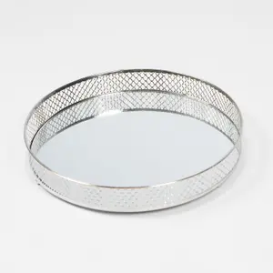 Metal Mirror Round Tray Drinks Serving Candle Holder Home Vanity Wedding