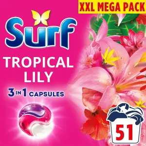 Surf 3 in 1 Laundry Washing Detergent Capsules Tropical Lily, 204 Washes, 4Pk