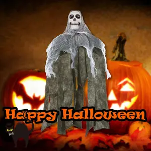 Halloween Hanging Ghost Skull Decoration Trick or Treat Party 80cm Grey