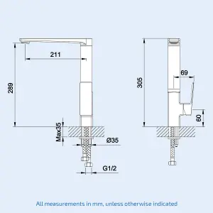 Nes Home Square Modern Design Kitchen Single Lever Mixer Tap