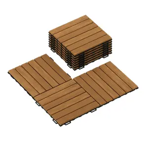 Furinno Tioman Outdoor Floor Decking Wood Tile Interlock 10PC/CTN, Honey Oak Color