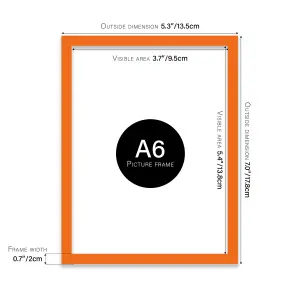 A6 Orange Picture Frame Fits A6 (10.5 x 14.8cm - 4.1 x 5.8in) Poster, Photo, Artwork, or Print.