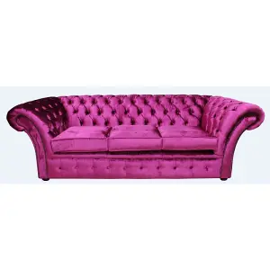 Chesterfield 3 Seater Sofa Settee Velvet Fuchsia Pink Fabric In Balmoral Style