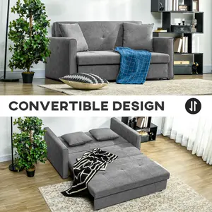 HOMCOM 2 Seater Sofa Bed Convertible Bed Settee w/ 2 Cushions Storage Light Grey